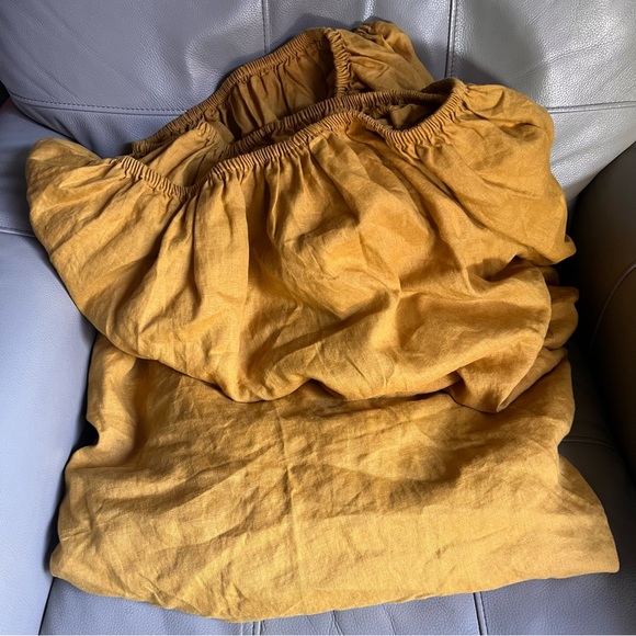 Bed Threads Fitted Sheet 100% French Flax Linen King in Turmeric Breathable Boho - Picture 7 of 9